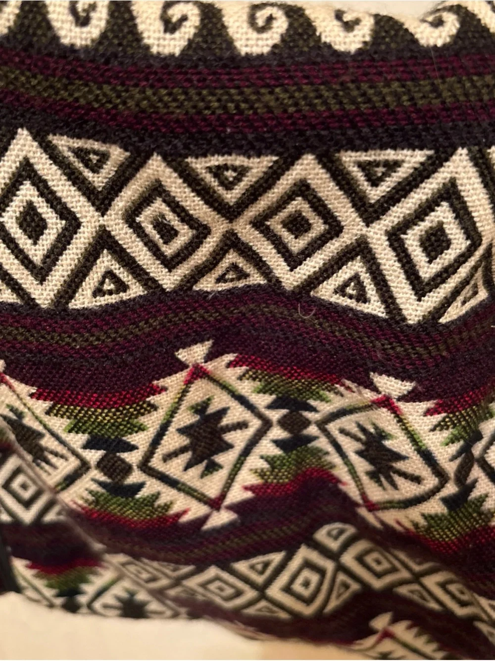 Indigenous Tribal Print Duffel Bag - Black, Cream & Burgundy with animal/lamas.